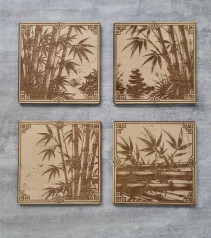 Підставки для чайних чашок із зображенням бамбука, 10×10 см, набір із 4 шт.