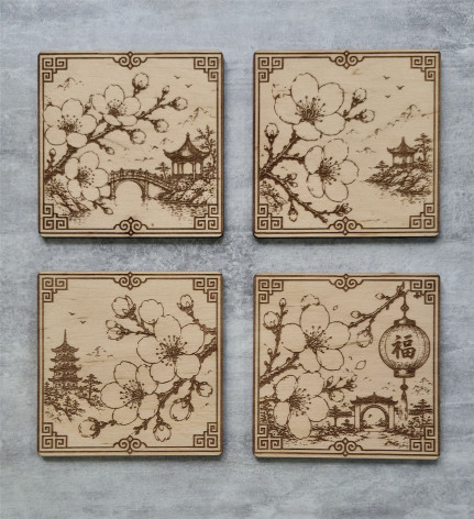 Подставки под чайные чашки с изображением сакуры, 10×10 см, набор из 4 шт.