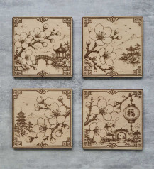 Подставки под чайные чашки с изображением сакуры, 10×10 см, набор из 4 шт.