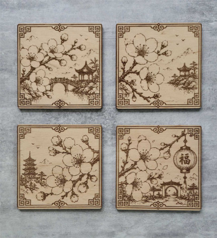 Подставки под чайные чашки с изображением сакуры, 10×10 см, набор из 4 шт.